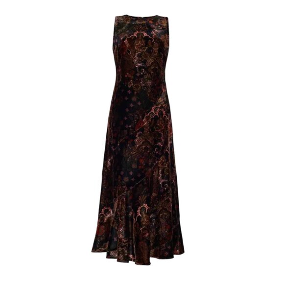 Cara Cara Velvet Naomi Maxi Dress Womens 2 Black Pink Crew Neck Paisley Print - Picture 1 of 14